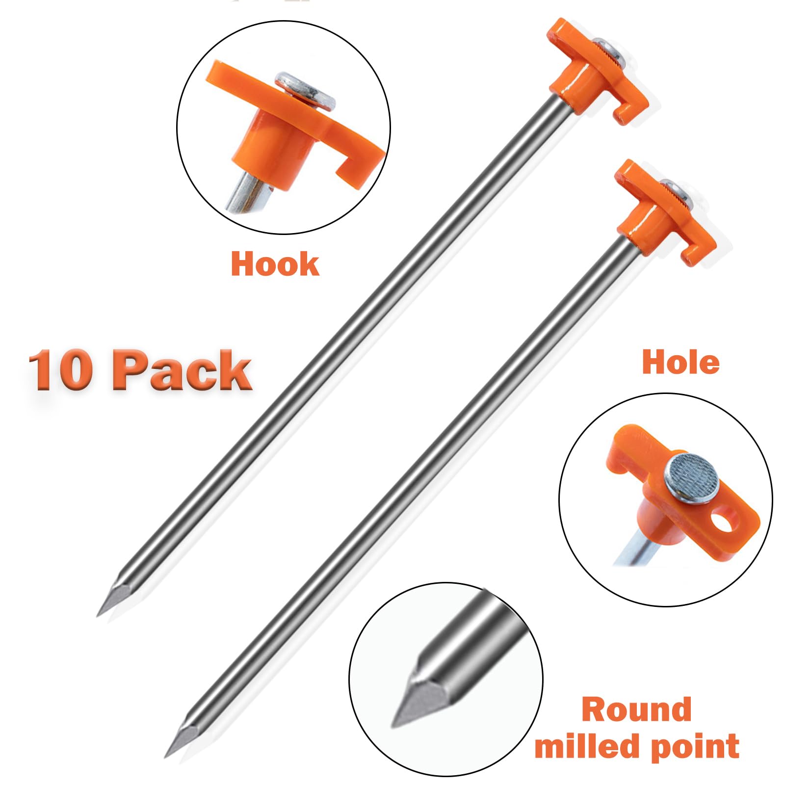 Cheardia Zeltheringe, strapazierfähig, 26,7 cm, rostfreies Metall, Zeltheringe, Erdspieße, Zeltspikes für Dekorationen, Camping, Terrasse, Garten, Vordächer, Grasland, Outdoor, Orange, 10 Stück