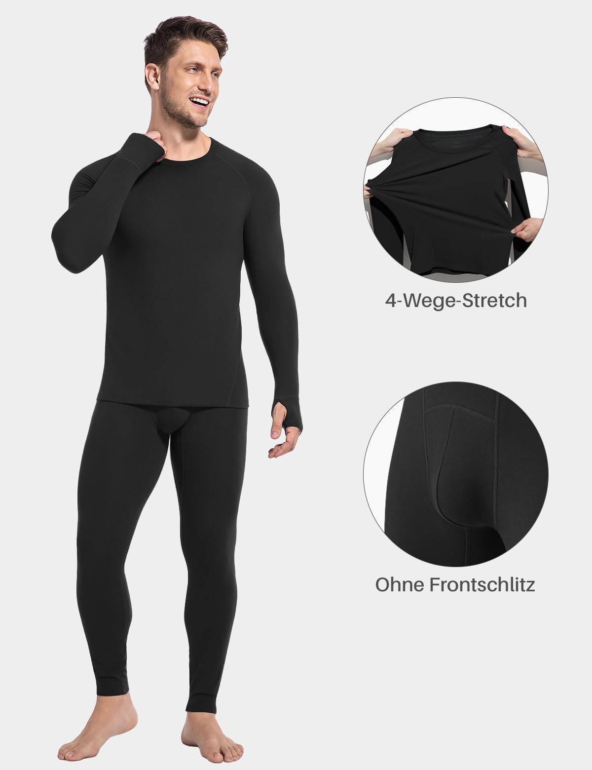 Thermounterwäsche Herren Winter Set: Weiche Funktionsunterwäsche mit Elastan, Innenfleece-Beschichtung für 0℃ bis 10℃