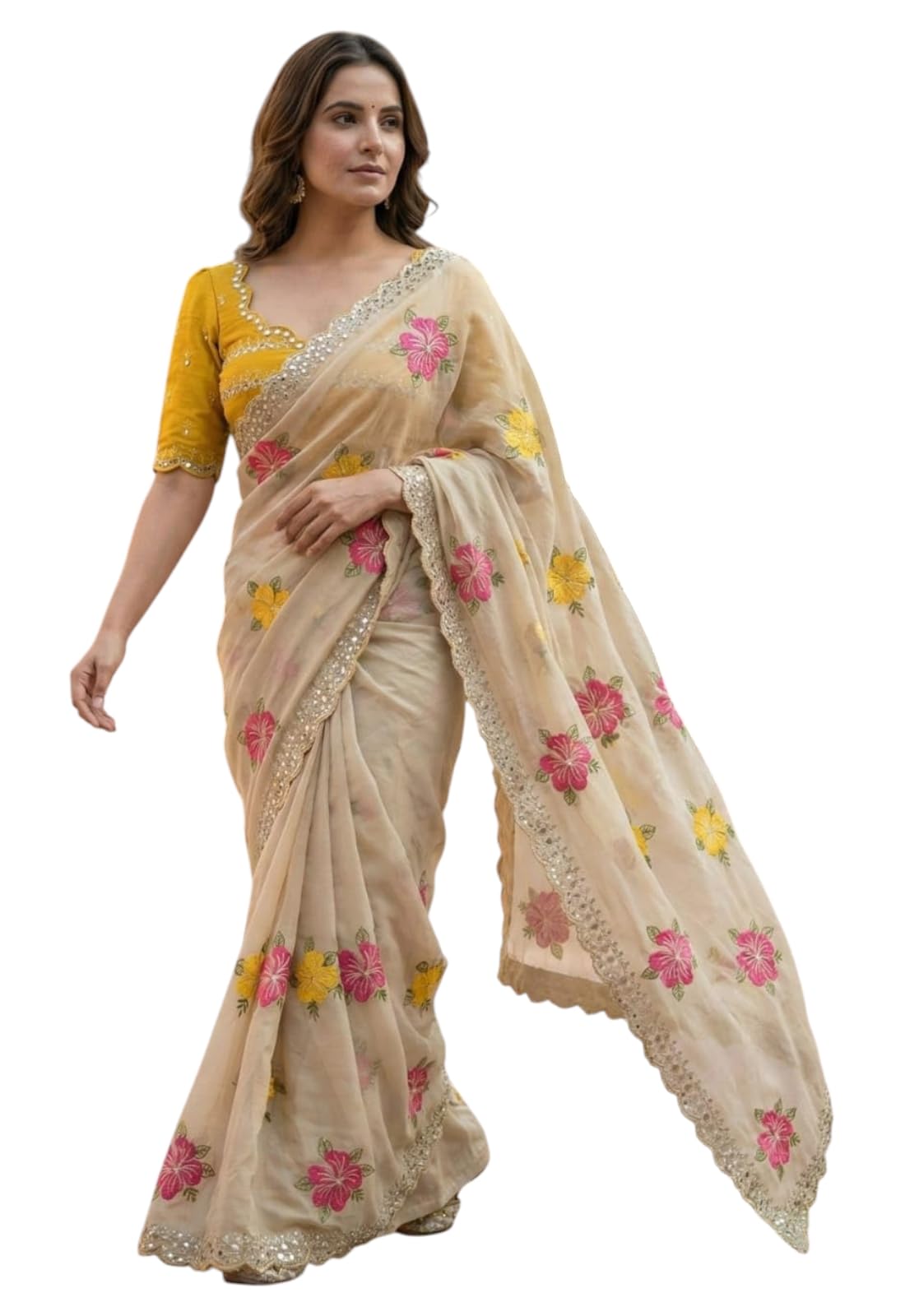 yashika Women's Chiku Georgette With Embroidery Saree with Blouse Piece for Traditional Ethnic Wear Sari-(AZ-YS-OG1-YUNA YELLOW)-picture-56