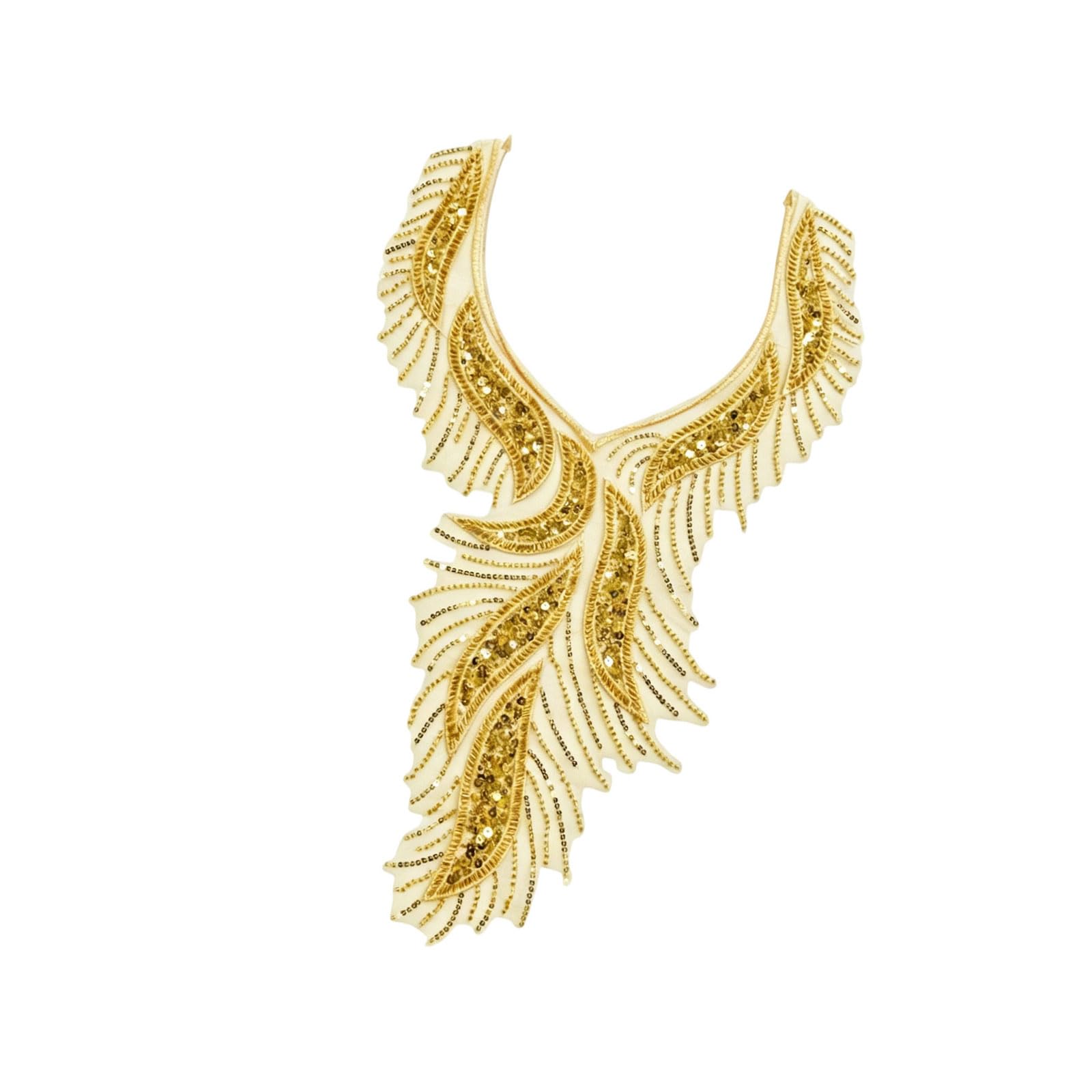 Neckline Embellishment Applique, Sew-on Gold Mesh Embroidery Trim for Dress Blouse Alteration and Accent Embroidered Neckline Applique Sew on Collar Trim Gold Mesh Garment Embellishment Dress Blouse