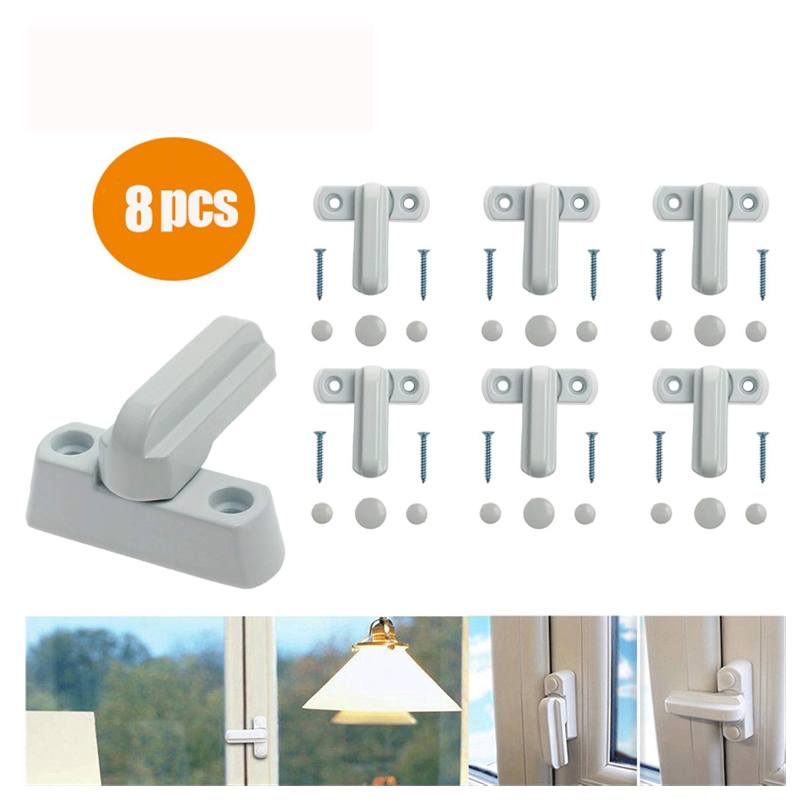 Serrure de sécurité 8pcs Sash Blocker Jammer Blanc UPVC Porte Fenêtre Restricteur Serrure Sécurité À Domicile Serrure en Alliage De Zinc pour Fenêtre Serrures À La Maison