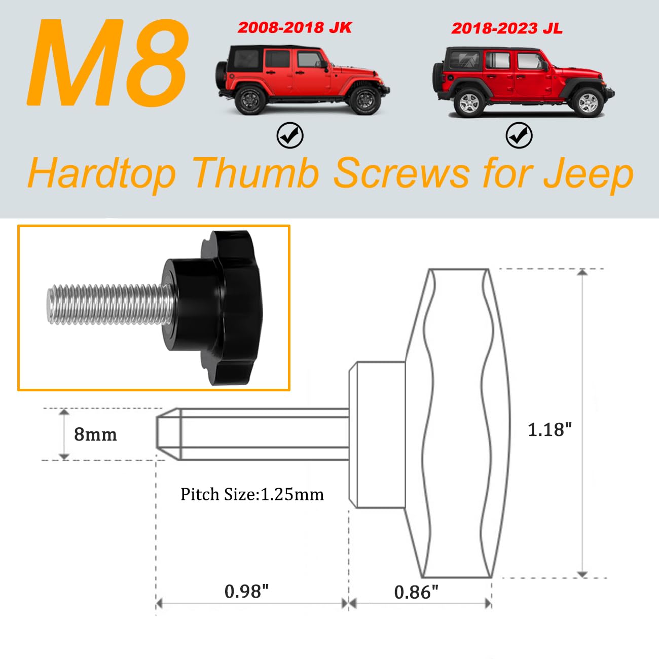 24 Pcs Hard Top Thumb Screw, Washer And Nut Fastener FITS Jeep Wrangler YJ TJ JK - Foto 8