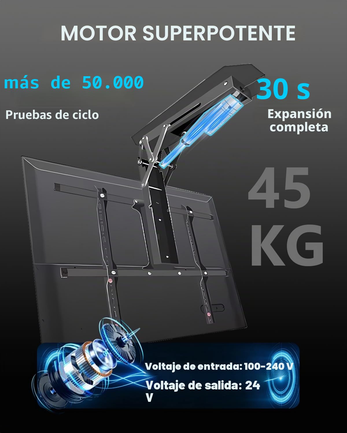 Soporte Techo TV motorizado, Soporte TV motorizado con Control Remoto Y Control De Interruptor, para Televisores De 32 A 70 Pulgadas, Instalación De Techo Y Pared (37-70 Inch)
