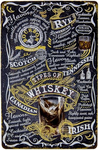 LUCKYLINDE – Cartel de chapa de 30 x 20 cm – Bar Restaurante Pub Party Kellder Cartel decorativo para cócteles – Guía de whisky (negro)