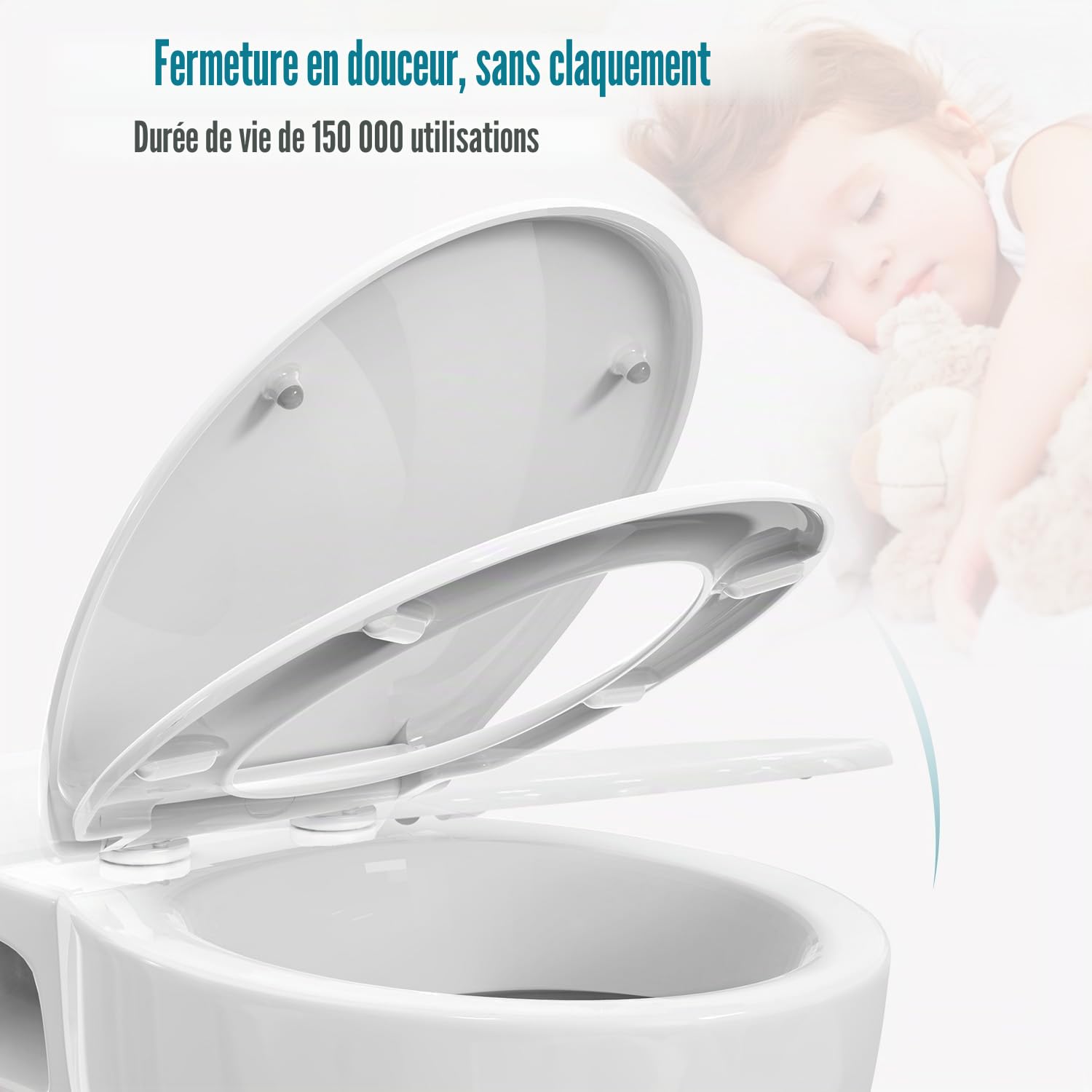 Abattant WC STOREMIC, Lunette de Toilette avec Frein de Chute et Charnière Réglable, Cuvette de Toilette Facile à Installer et à Nettoyer, Abattant WC en Urée-formaldéhyde en Forme de O, Blanc