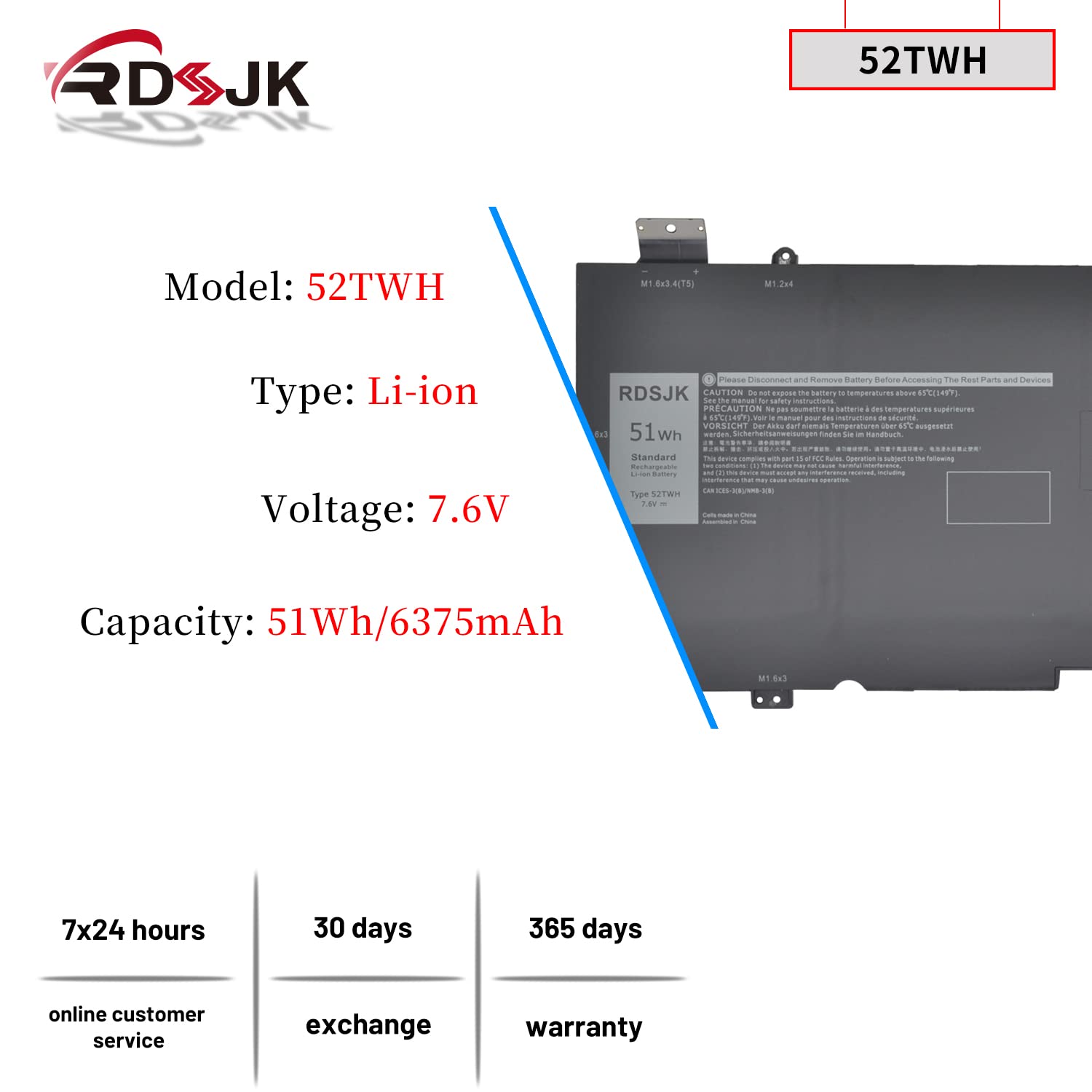 Amazon.com: RDSJK 52TWH Laptop Battery for Dell XPS 13 7390