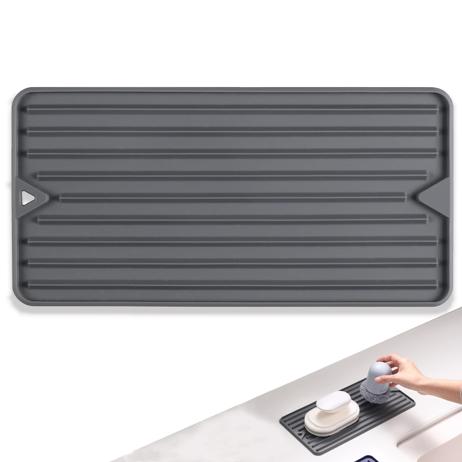 Amyandone Dish Drying Mat, Mini Silicone Drying Mat for Kitchen Counter, Heat Resistant Silicone Mat for Countertop Protector, Super Thick Non-Slip