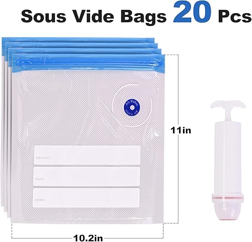 Miniatura 2 de Bolsas Sous Vide, 20 bolsas reutilizables de sellado al vacío de 10 x 11 pulgadas para alimentos, bolsa selladora con cremallera al vacío con bomba