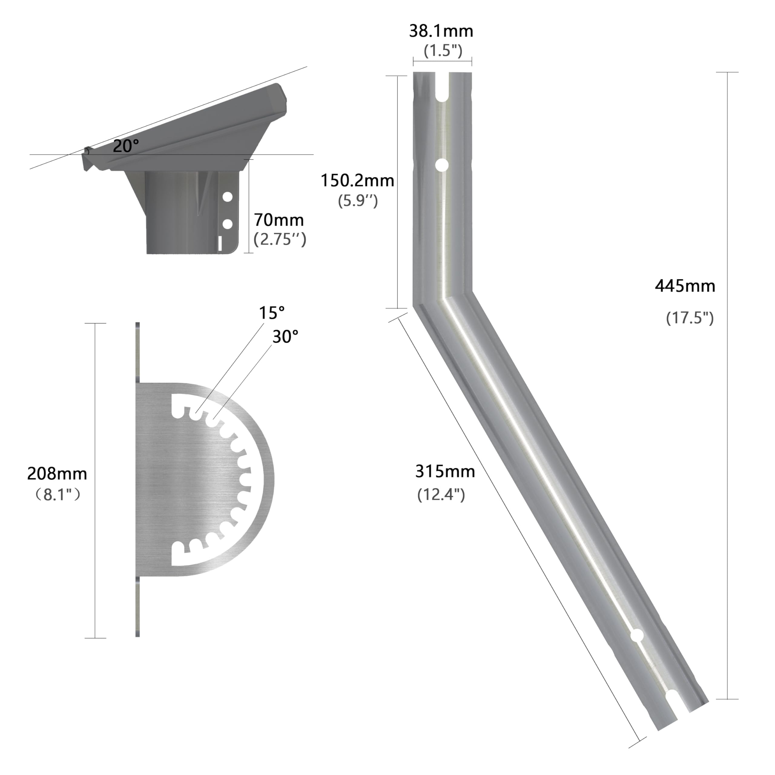 Starlink Wandhalterung Gen 3 Edelstahl mit Rohradapter Standard V3 Halterung Lang Pivot Wall Mount Kit 180° Neigung + 360° Schwenk Einstellen | Aus Edelstahl