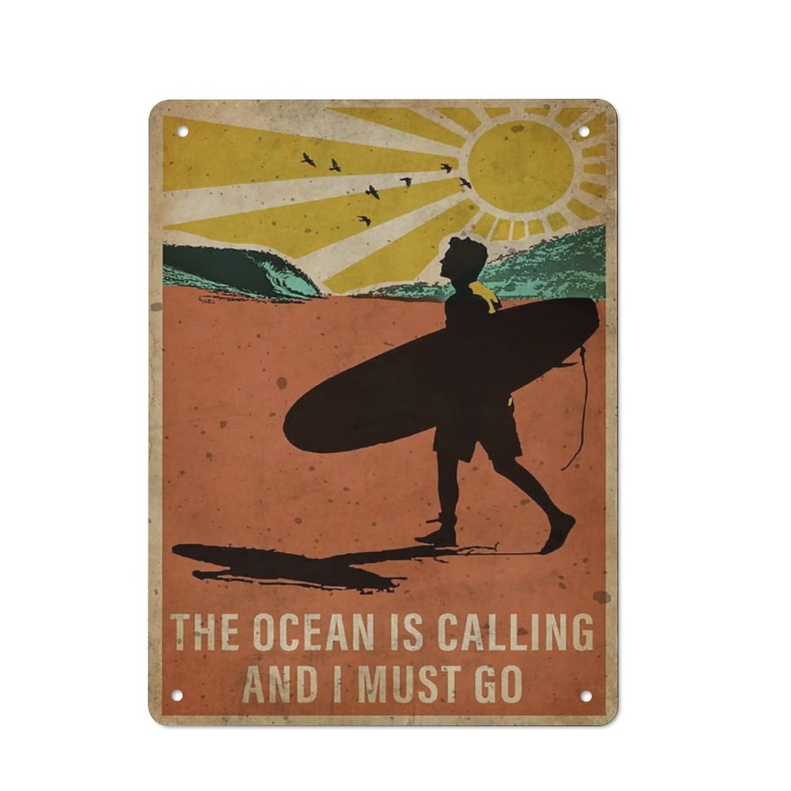 AOOEDM The Ocean Is Calling Metal Tin Sign for Home Bar Pub Kitchen Wall Art Deocr Man Cave Vintage Metal Sign Poster Plaque Signs Quotes Sign