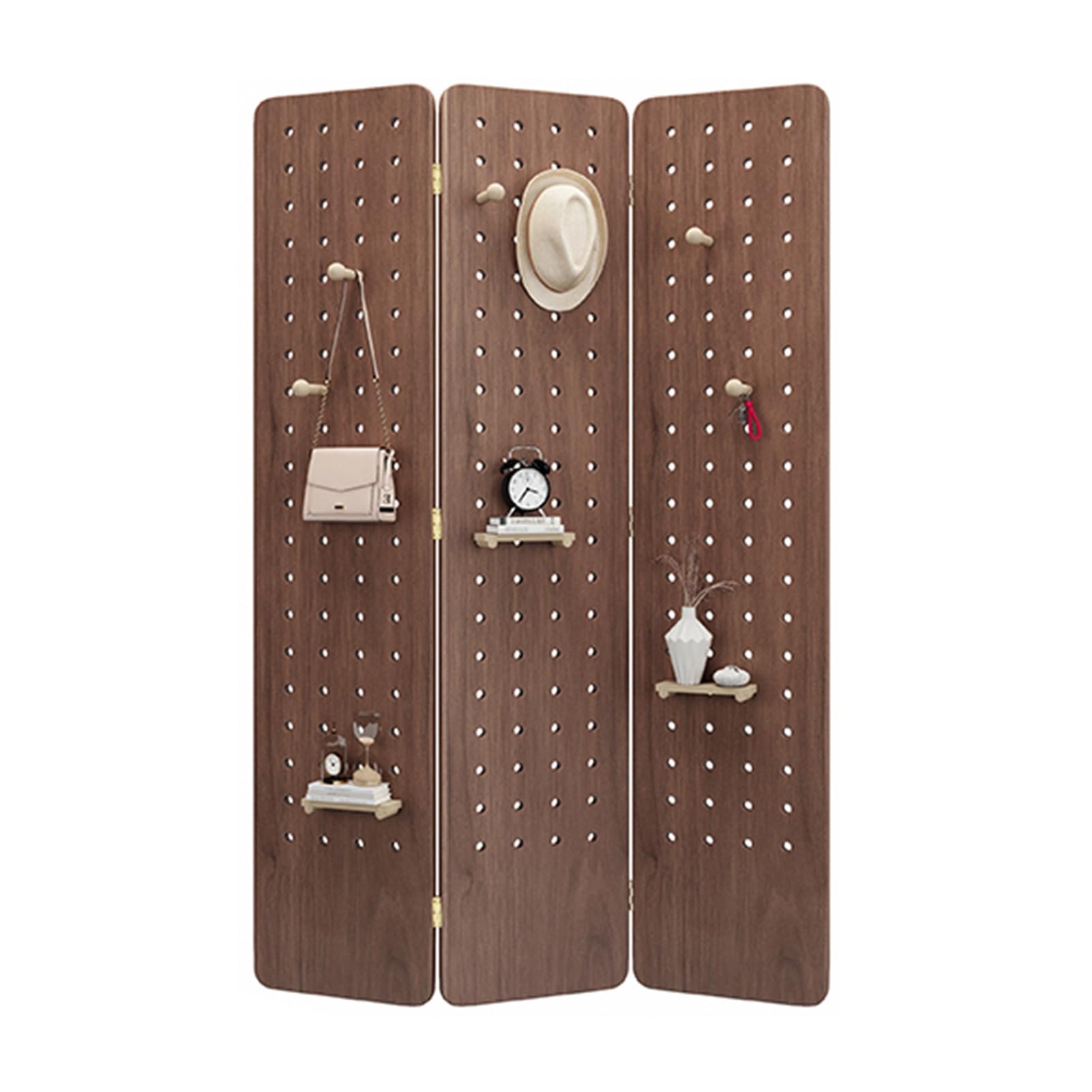 3/4-Platten-Pegboard-Raumteiler-Platte, Pegboard-Sichtschutz mit Lagerregal, Raumteilerwand, für Kunsthandwerks-/Kunstausstellungen, Einzelhandelsveranstaltungen (braun, 180 x 40 cm - 3 Plat