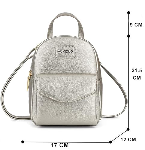 Aomiduo Mini Backpack Women Small Crossbody Purse Travel Shoulder Bags Handbag Wallet PU Leather Satchel School Bag Daypack Gifts for Girls (Silver)