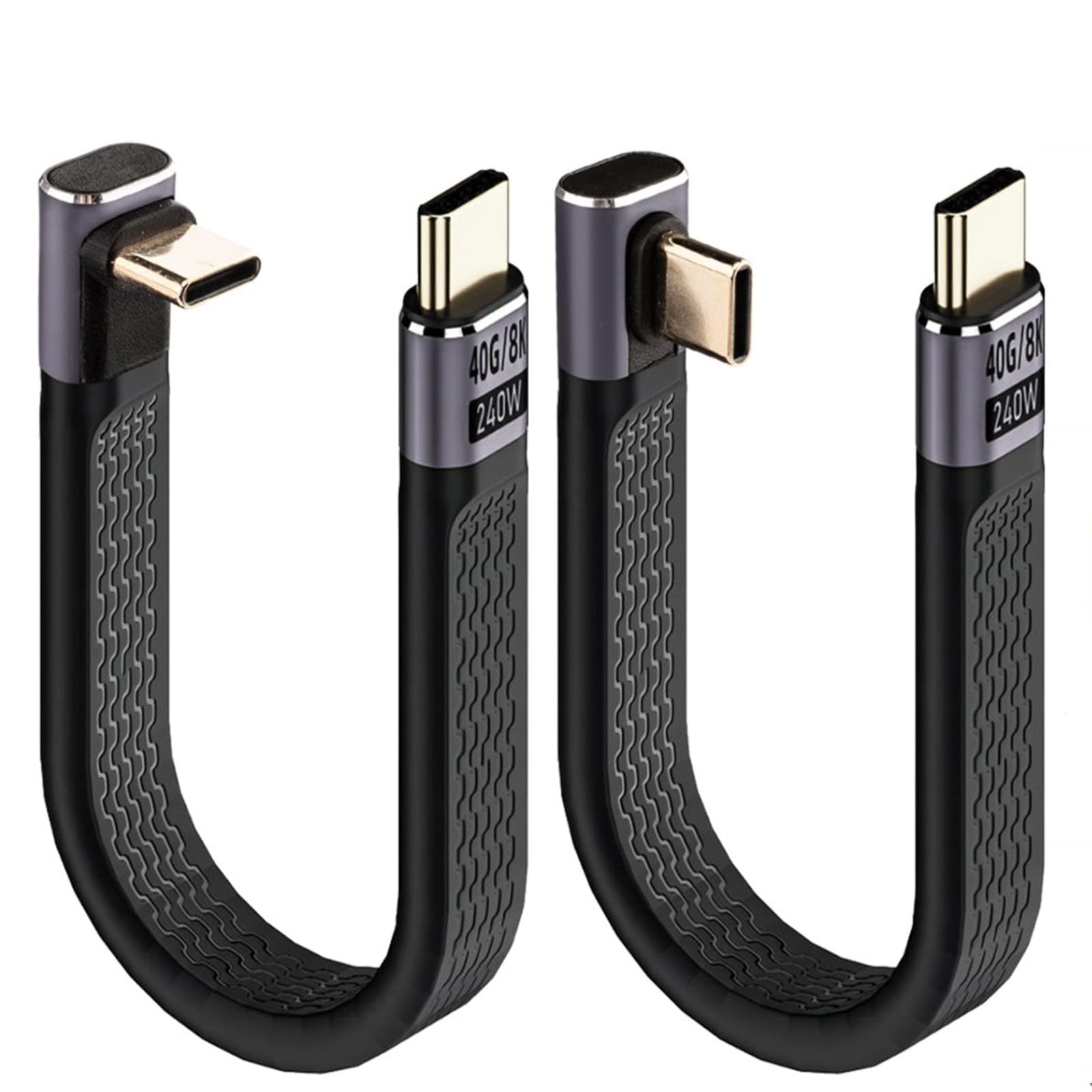 2×13CM 240W USB C to USB C Short Flat Cable, 40Gbps Data Transfer Right Angle Thunderbolt 4 Cable, 48V/5A Safe Charging 8K@60Hz Display for iPhone 16/15, Macbook, iPad, Samsung and More