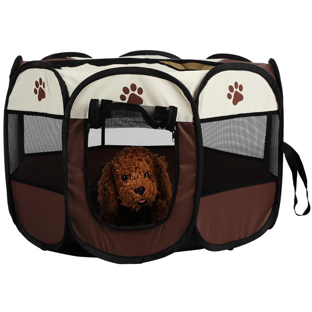 Oxford Welpenlaufstall, Tierlaufstall für Hunde Hasen Meerschweinchen mit Tür, faltbar Waschbar Eckig 81 x 45cm,Coffee