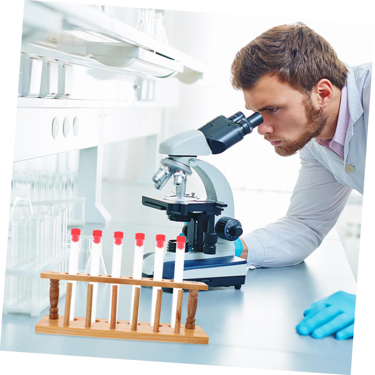 SOLUSTRE 5pezzi Porta Provetta Legno Con Supporto Per Tubo Da Laboratorio Organizzatore Versatile Per Ricerca Scientifica e Industriale Design Stabile e Leggero Facile Da Riporre e