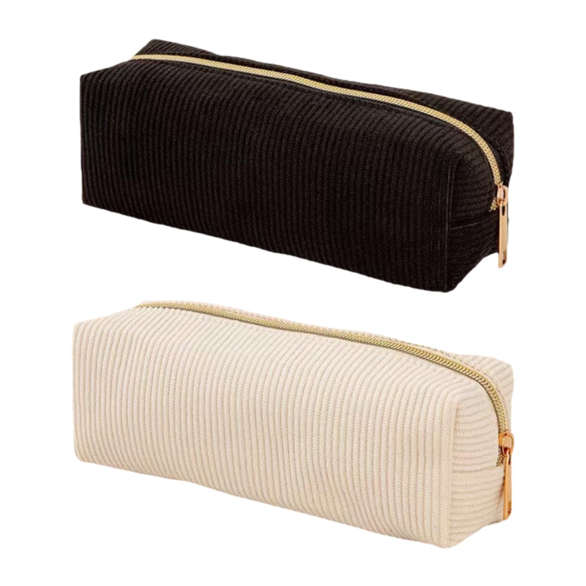 Nybrax 2-Piece Corduroy Pencil Case Set, Stationery Organiser, Zippered Storage Pouch, Unisex Student Pencil Case, Travel Organiser Suitable for Office, School, Home, and Travel (White and Black)