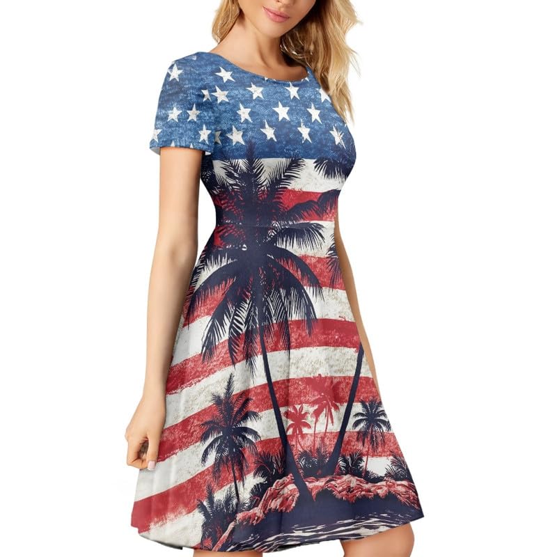 Image of Irisjudy T Shirt Dress for Women Short Sleeve Girls Short Sleeve Dress Plus Size, O Neck Knee Length Midi Dress for Ladies