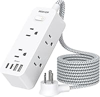 BESHON Power Strip Surge Protector: 6 Outlets + 4 USB Ports (2 USB-C), 5Ft Extension Cord, 3-Side Wall Mount Design for Home, Office, Travel