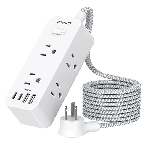 Power Strip Surge Protector, BESHON 5Ft Extension Cord, 6 Outlets