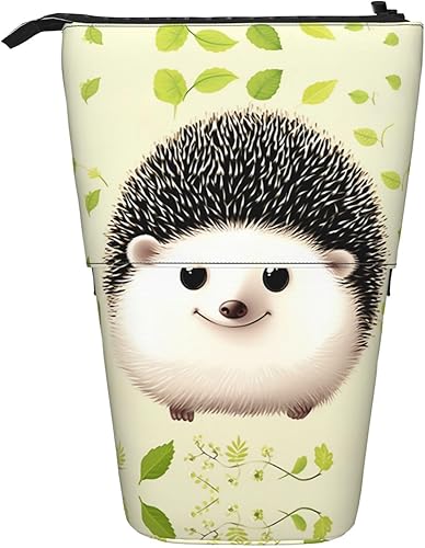 RLDOBOFE Lindo erizo impresión lápiz bolsa de lápiz de pie retráctil caja de lápices organizador titular de la pluma bolsa de almacenamiento bolsa