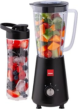 Sensio Home Blender Smoothie Maker 1L Jar & 600ml Portable Juicer Bottle - 350W BPA Free, Countertop Smoothie Blender, Stainless Steel Blades, Pulse Control for Shakes, Juices & Smoothies