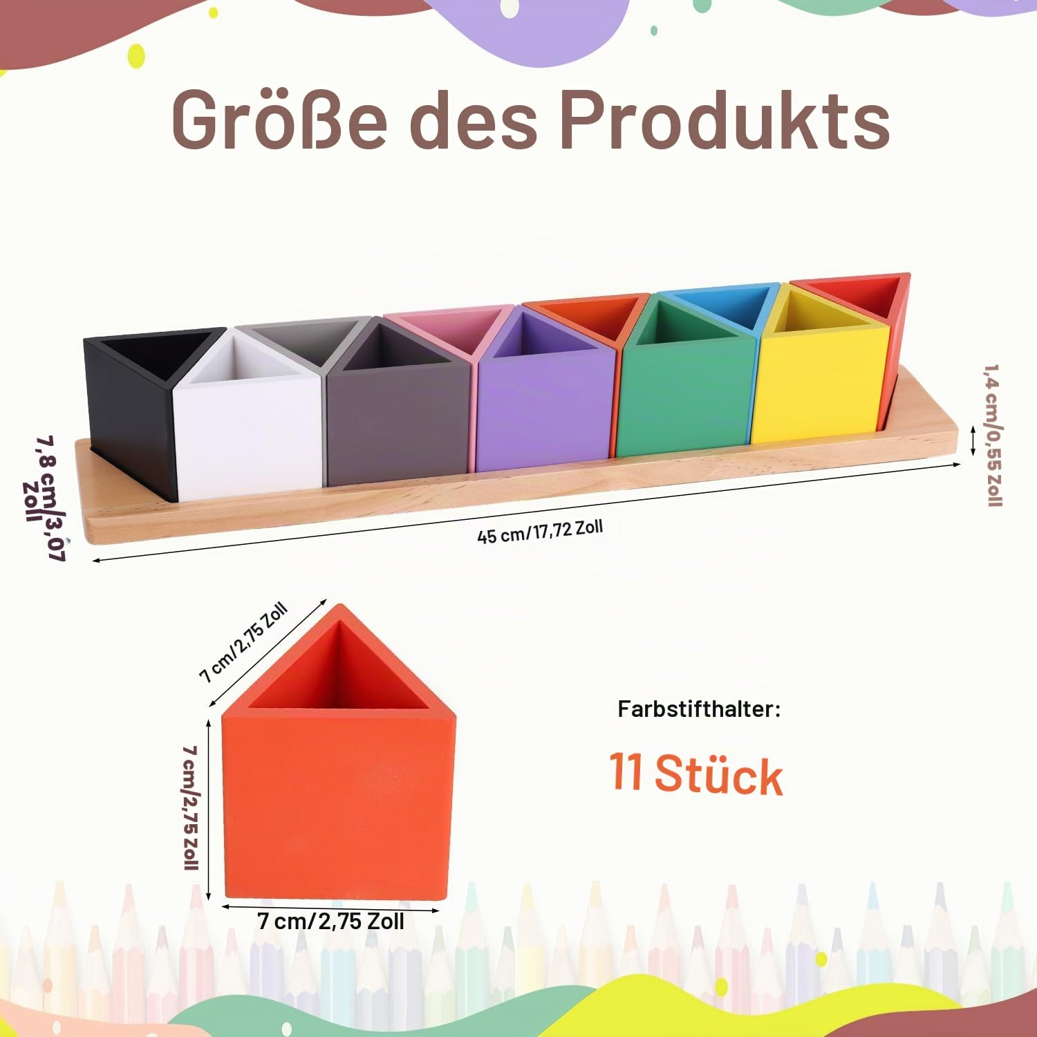 Buntstifthalter aus Holz, Schreibtisch-Buntstifthalter aus Holz mit 11 Beweglichen Fächern Stiftebecherhalter Montessori-Buntstift-Organizer für Kinderschreibtisch Büro Zuhause Schulbedarf