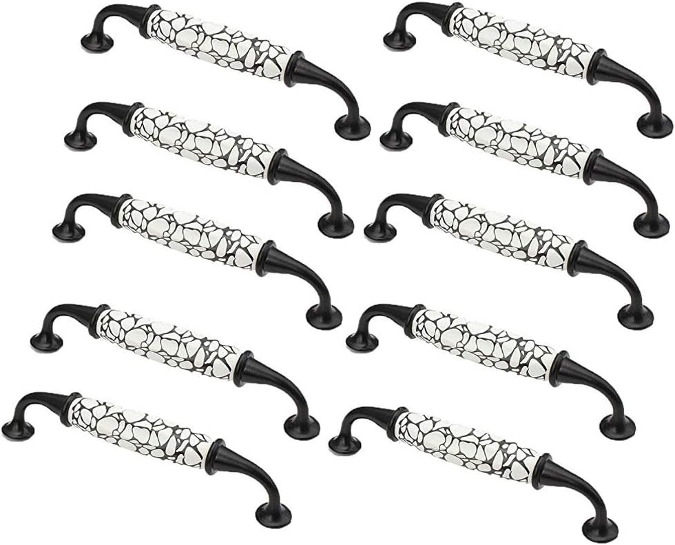 10PCS Crack Black and White Ceramic Handle European Cabinet Kitchen Furniture Handles Drawer Knobs Pulls Handles Hardware