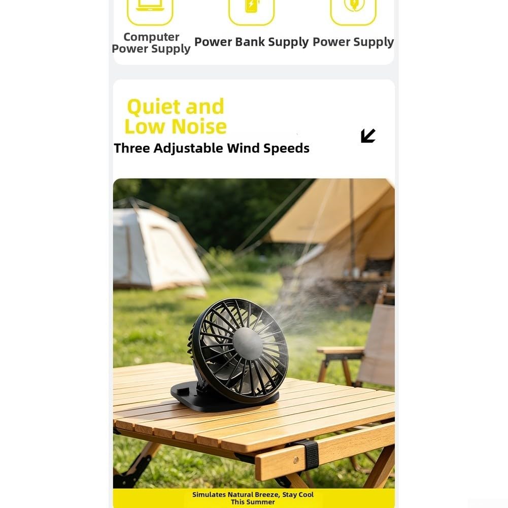 Clip-On-Hut-Ventilator, solarbetrieben, USB, wiederaufladbar für Mini-Kühlung, 3 Geschwindigkeiten, leiser Motor, leichte Klemme für Outdoor, Camping, Wandern, Angeln, Reisen, schwarz, 75 x 65 x 85 mm