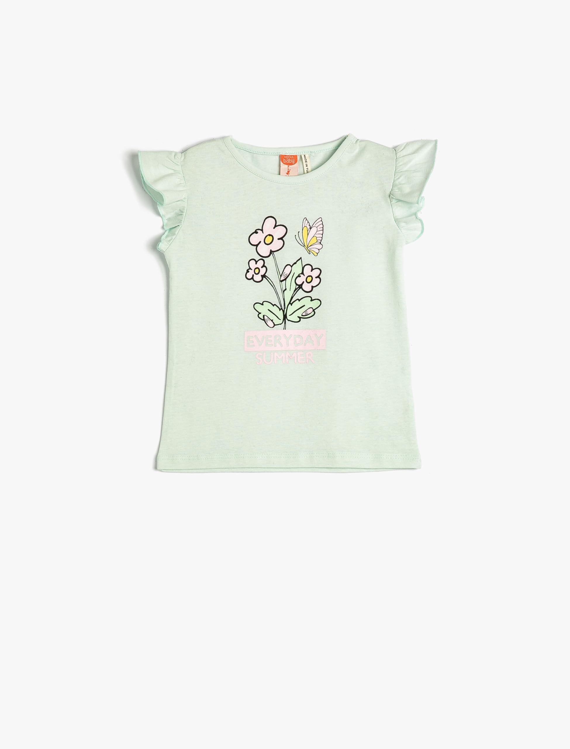 Koton Green(786) Baybgirls T-Shirt Crew Neck Ruffle Sleeveless Flower Printed Cotton Tank Top,