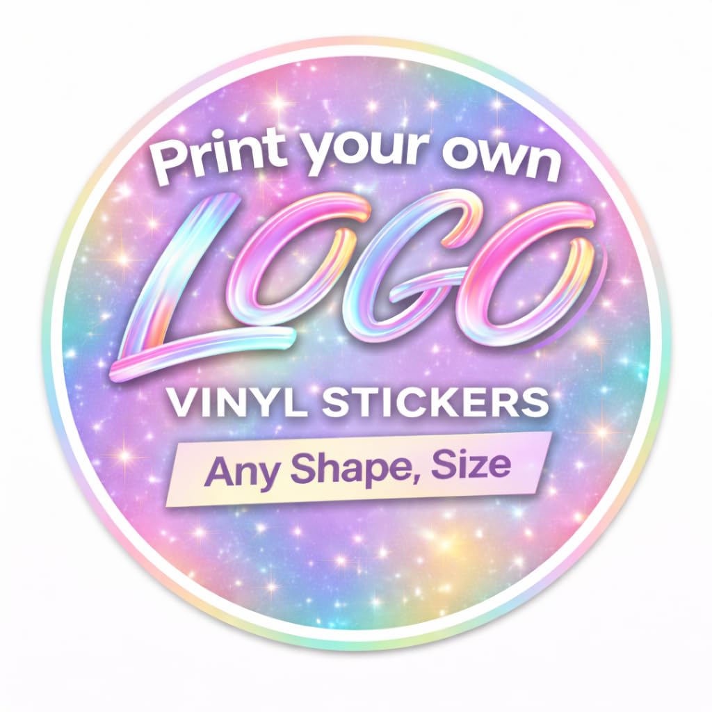 Personalised Waterproof Colour Vinyl Stickers Decals- Contour Cut Custom Product Labels Sheet, Circle Large Logo Stickers for Business and Personal Bottle Label (Round)