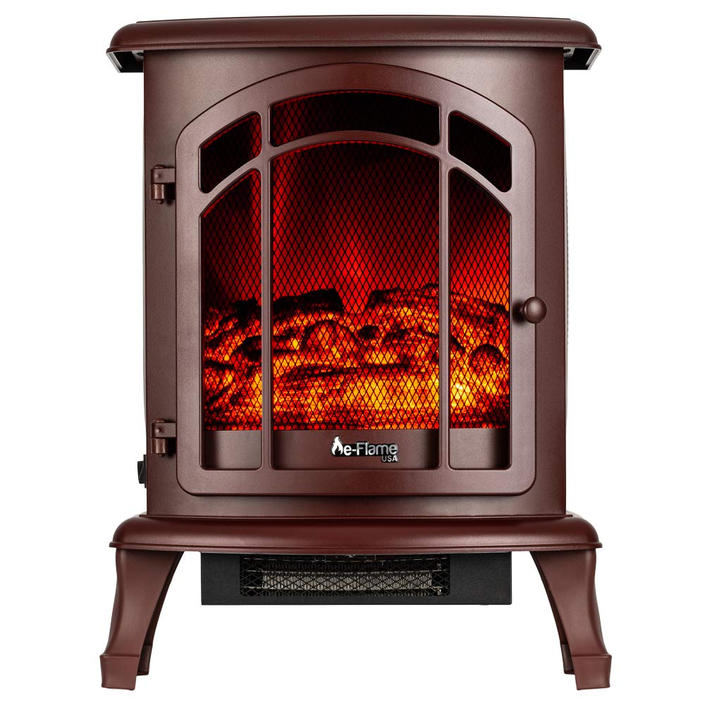 Tahoe LED Portable Freestanding Electric Fireplace Stove Heater - Realistic 3-D Log and Fire Effect (Red)