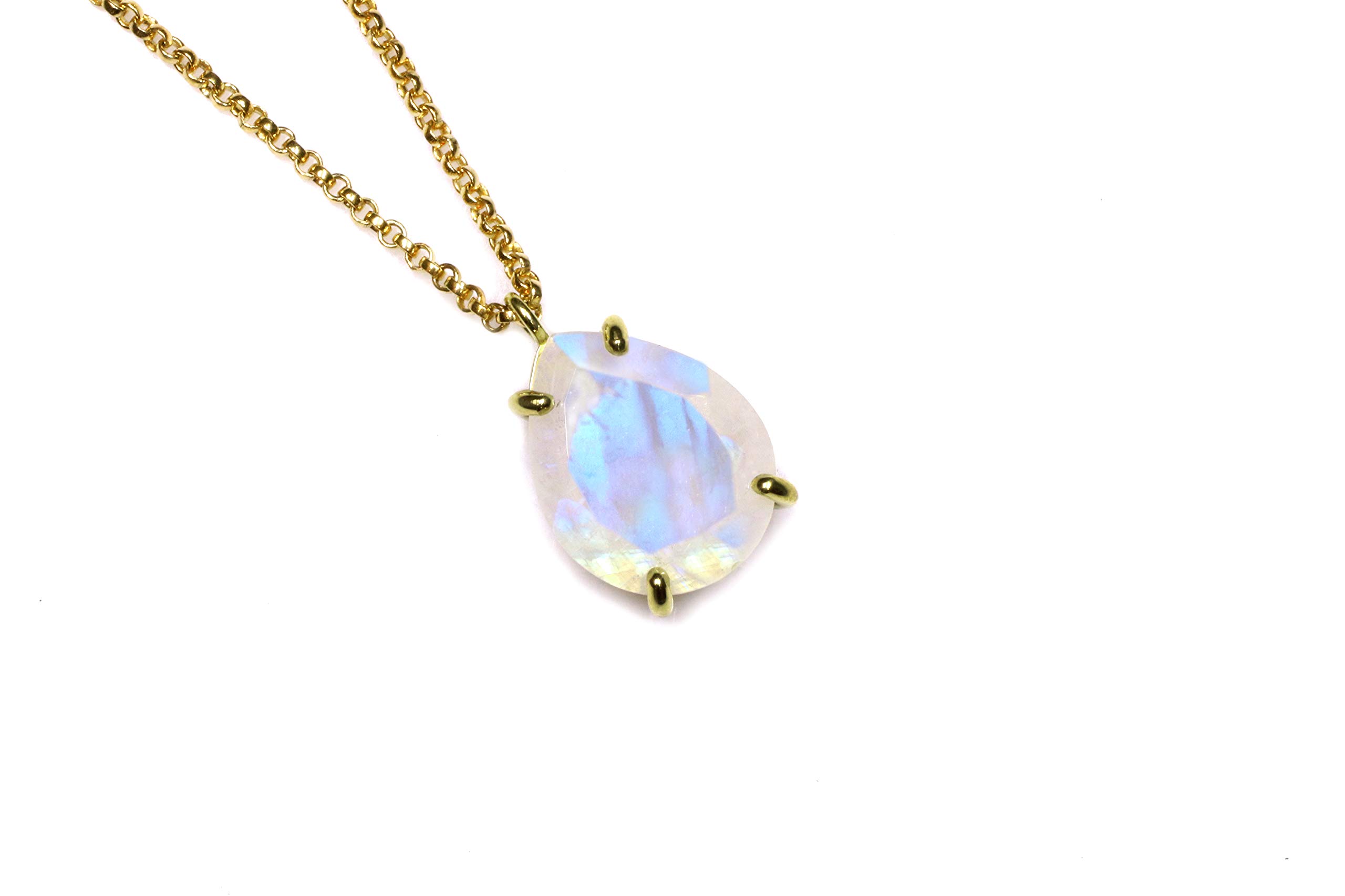 Anemone Schmuck Tropfen Anhänger Natürlichen Mondstein Halskette - Gold Halskette für Frauen - Feiner Schmuck für Besondere Anlässe und Geschenke für Sie - Juni Geburtsstein Halskette - Länge Wählen
