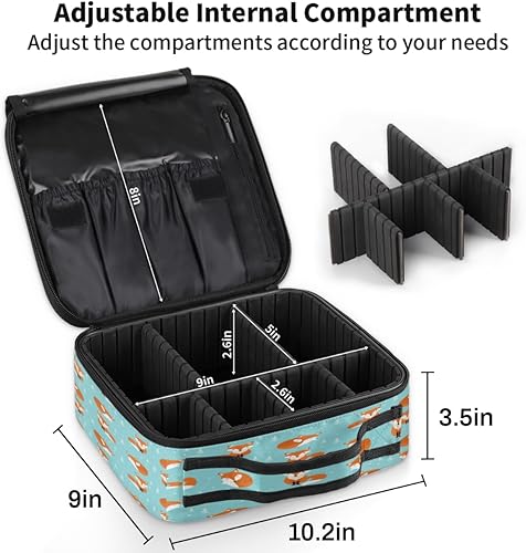 Miniatura 3 de KOBLEN Bolsa de maquillaje de viaje para mujer, grande, cuadrada, portátil, profesional, coqueta, tren, estuche cosmético con asa, diseño de zorro