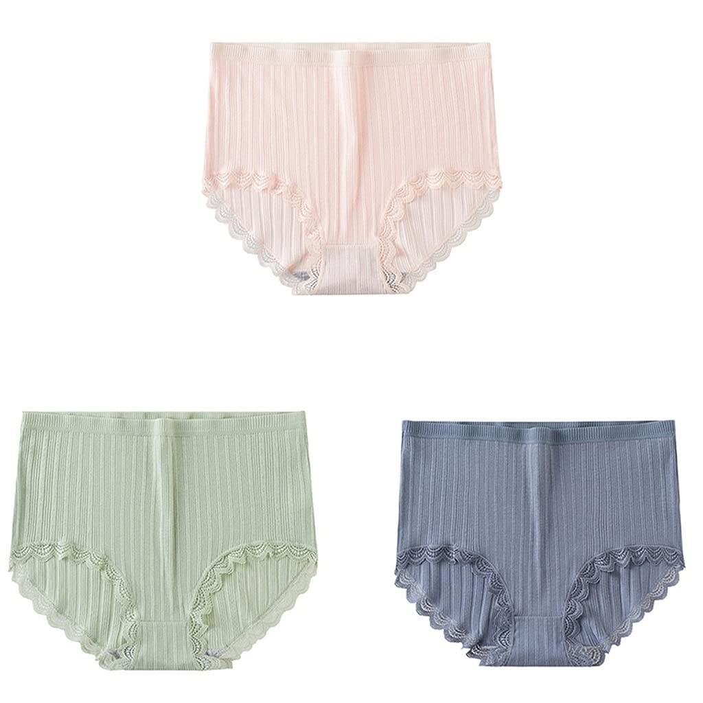 3 Pcs Womens Underpants Soft Cotton Panties Girls High Waist Briefs Striped Panty Female Underwear M-XXL D XX-Lcode