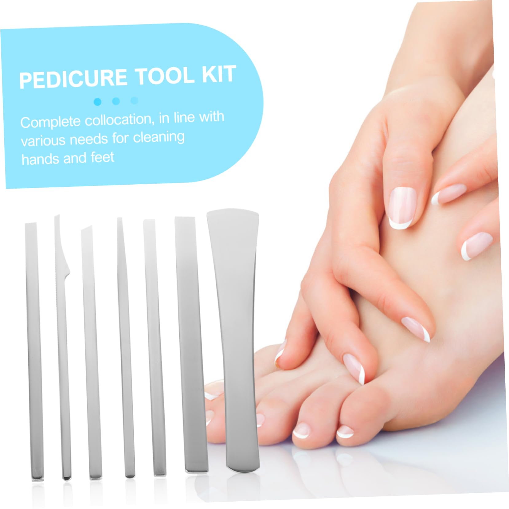 Kit per Pedicure 7 Pezzi in Acciaio Inox per Unghie Argento | 7 Strumenti, Uso Familiare e Professionale, Pulizia Mani e Piedi, Rimozione Pelle Secca