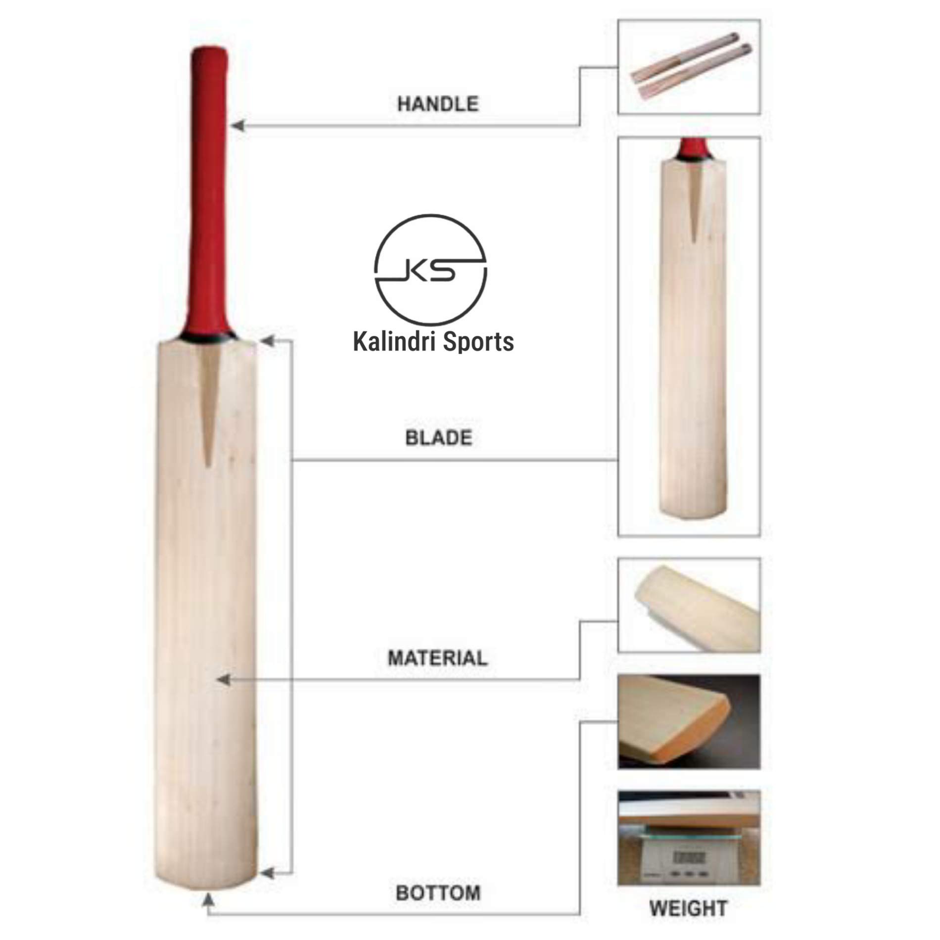 Popolare mazza da cricket in legno di salice con adesivo (misura 6 per giocatore 1,5 m - 1,5 m - 15,2 cm)