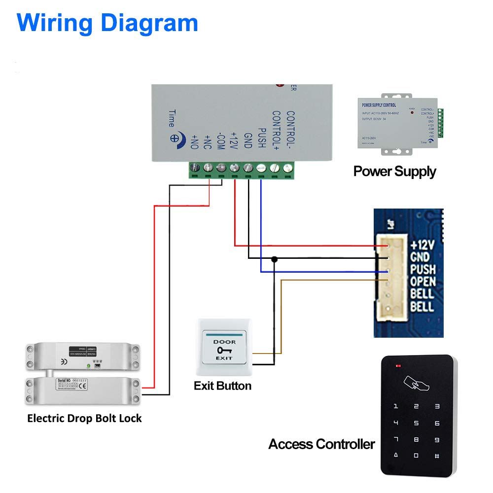 FTSTech Kit de Seguridad para el Hogar con Control de Acceso de Puerta RFID con Teclado Independiente de 125KHz+Cerradura Eléctrica+Fuente de Alimentación(Kit de Cerradura de Perno Eléctrico)