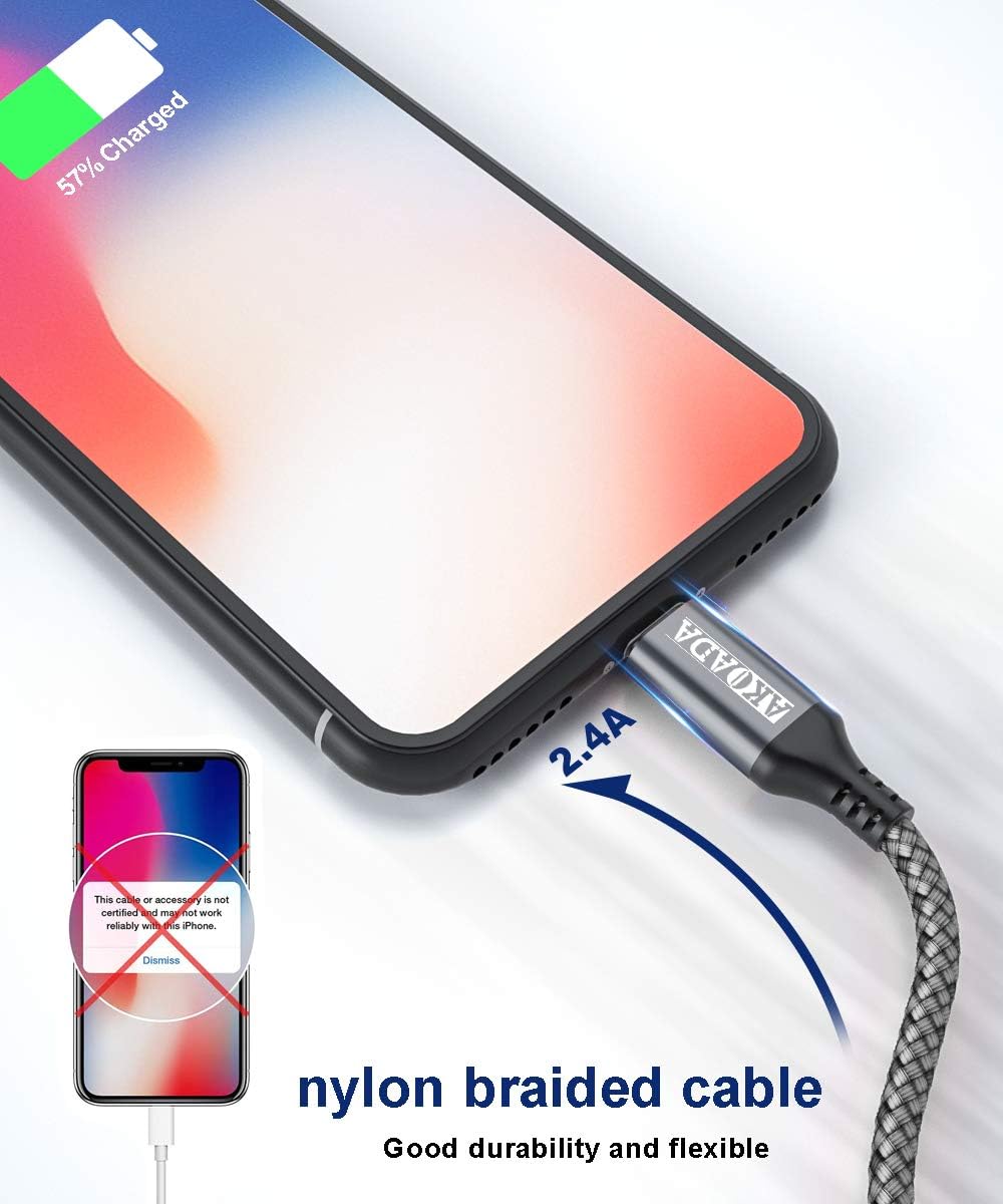 Amazing 🔥 2 Pack iPhone Charging Cable, AkoaDa 6.6ft+10FT [Apple MFI Certification] Lightning to USB-A Nylon Braided Fast Charging Cable Compatible with iPhone 12/11/11 Pro /11 Pro Max/XS/XS Max/XR/X / 8/7/6/SE