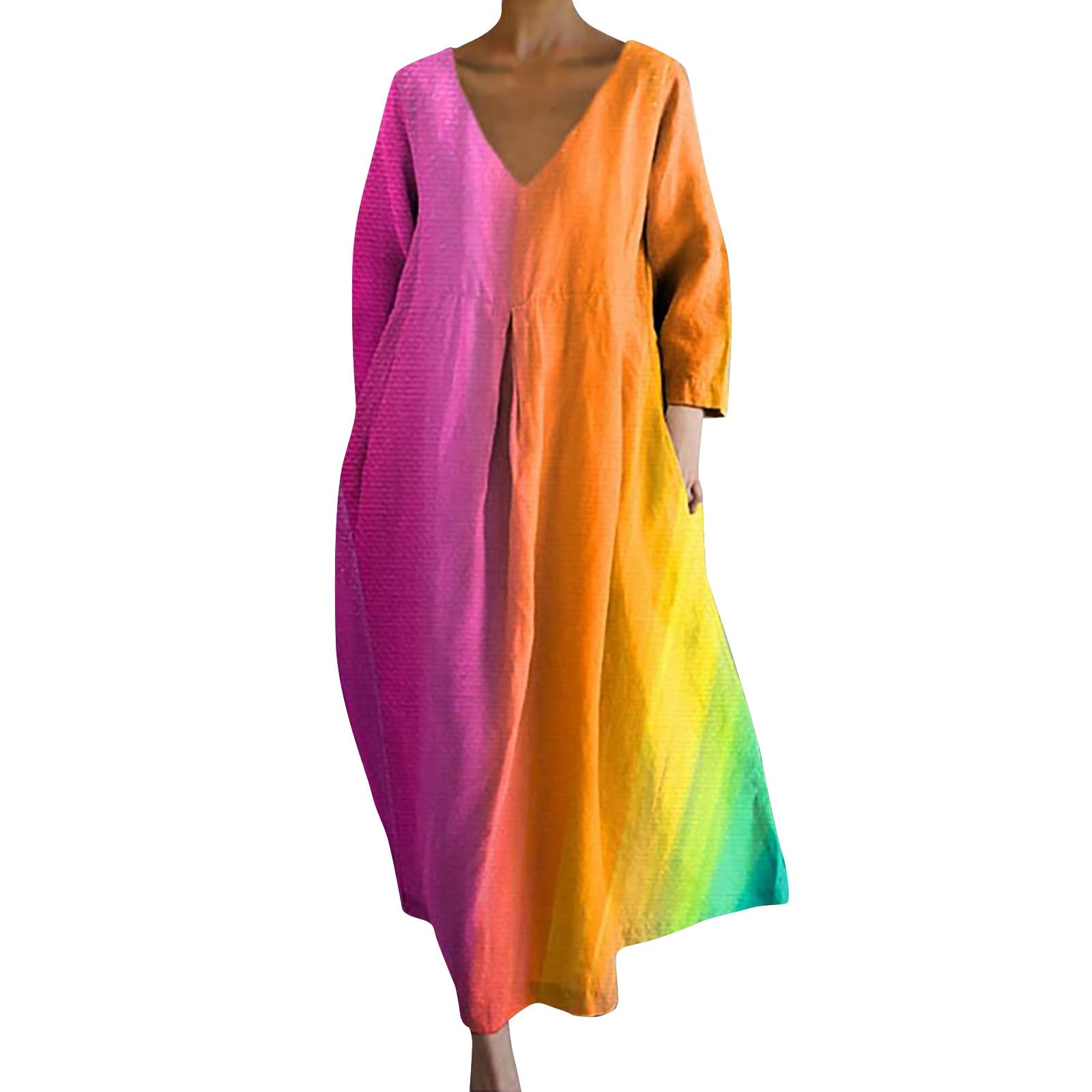 Generic Vestidos Verano Mujer 2024 Tallas Grandes Moda Vestido Cuello Redondo Estampado De Manga Larga En Primavera Y Verano Vestidos Playa Mujer Largos Vestido Casual Chic De Noche Playa Vacaciones