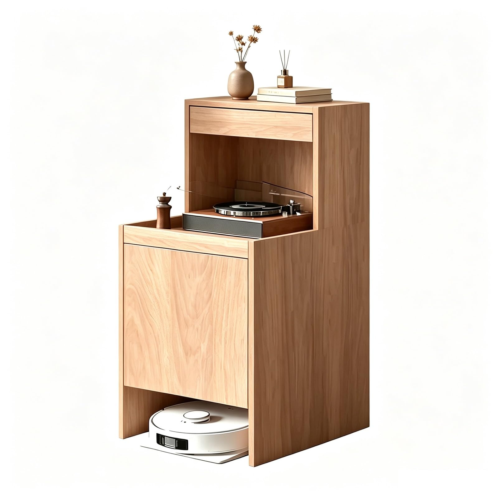 Robot Vacuum Hidden Storage Cabinet with Doors,Wood Freestanding Rack