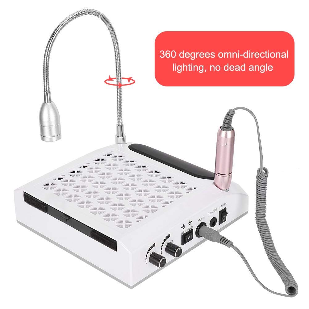 Brrnoo Elektrische Nagelfräser Set Mit Absaugung, 4 in 1 80w Nagel Staubabsaugung Starke Elektrische Nagelbohrmaschine Nail Art Vakuum Nagelreiniger Nail Art Lampe Handkissen Nail Art Ausrüstung
