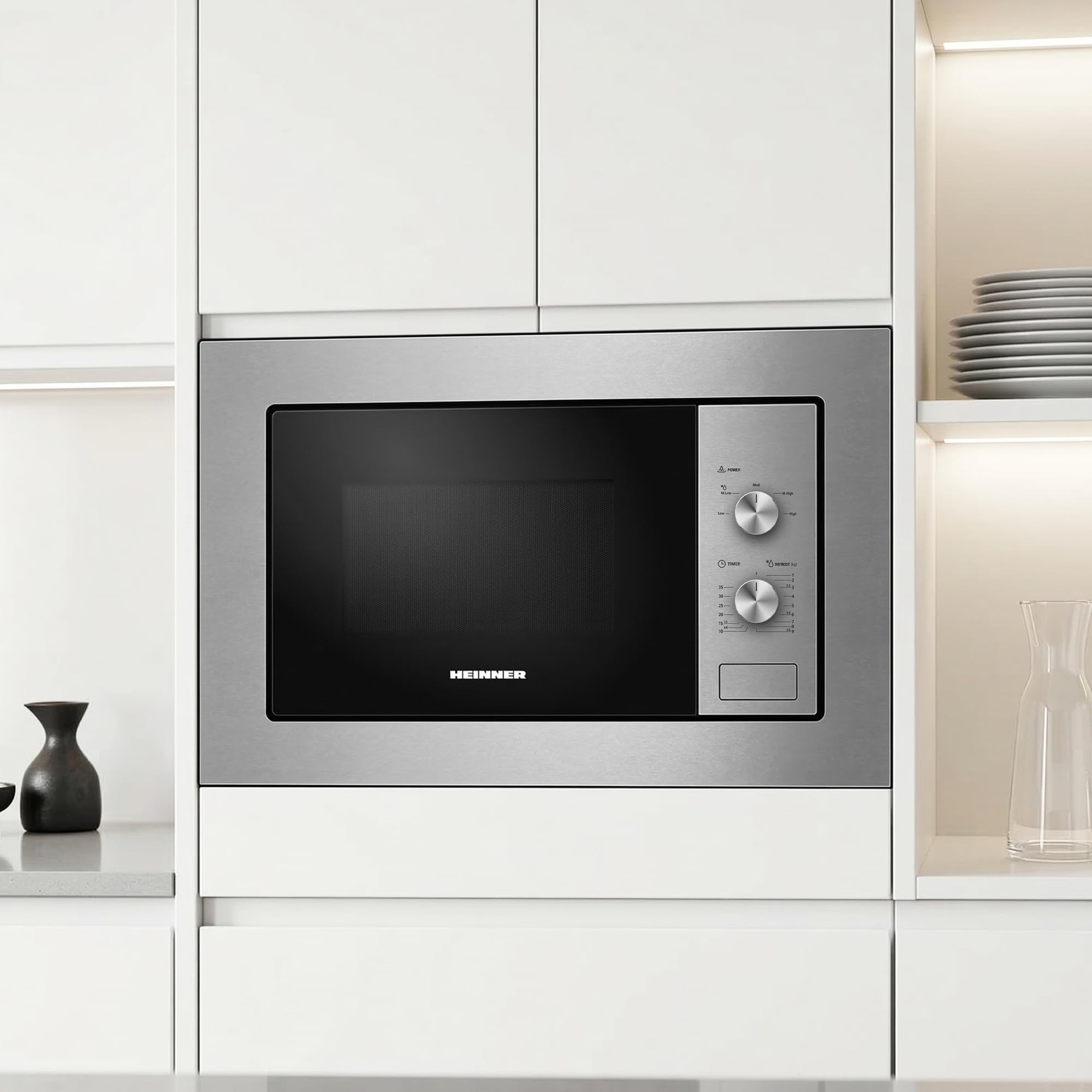 HMW-MDBI20MIX 20L Einbau-Mikrowellenofen mit Digitalsteuerung und 1000 W Schwarzes Glas - 5 Jahre Garantie (Schwarz, 20 L)