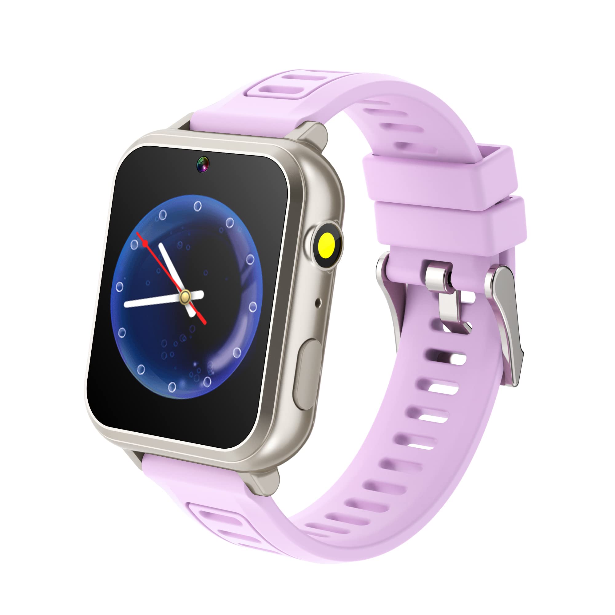 Reloj inteligente para niños y niñas de 6 a 12 años con podómetro, audiolibro, cámara, reproductor de música, regalo de cumpleaños, Navidad (marco plateado morado)