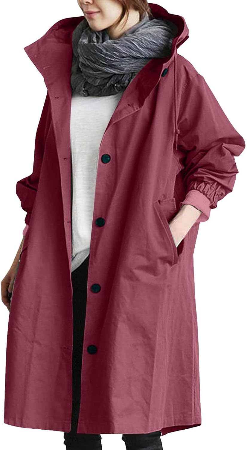Vêtement Décontracté élégant Veste Longue Femme Imperméable Printemps Automne - Manteau Capuche Coupe-Vent Ultra Léger Manteau Pluie Longue Capuche
