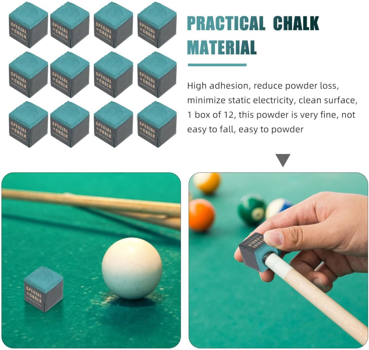 Mipcase Premium Billiards Game Cue Chalks 12-Piece Set Snooker Club Chalk Wiping Powder for Pool Table Accessories for Cue Sticks and Billiard Enthusiasts