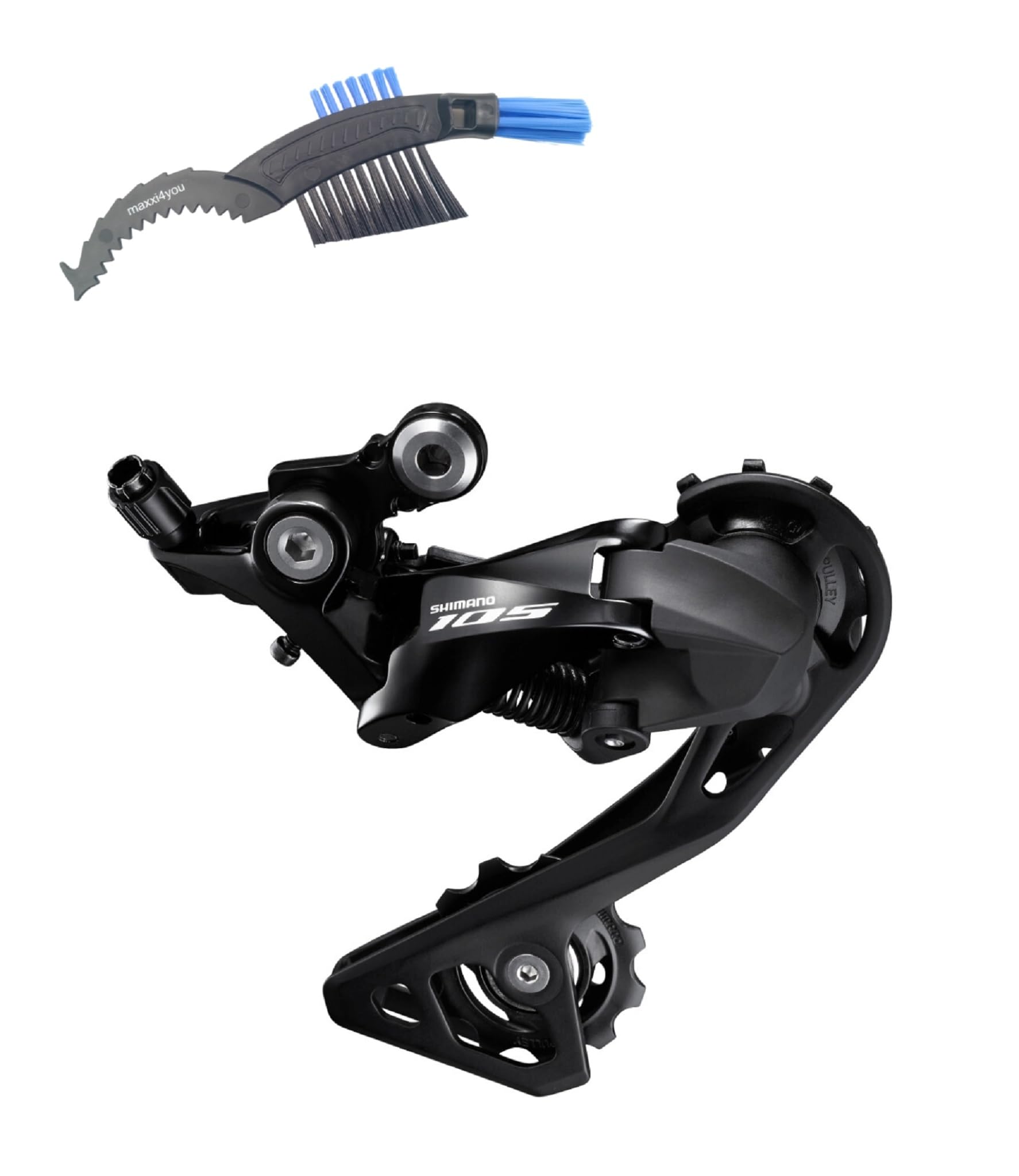 maxxi4you Shimano 105 RD-R7000-GS Schaltwerk 11-Fach mittellanger Käfig Schwarz inkl Fahrrad Kettenbürste
