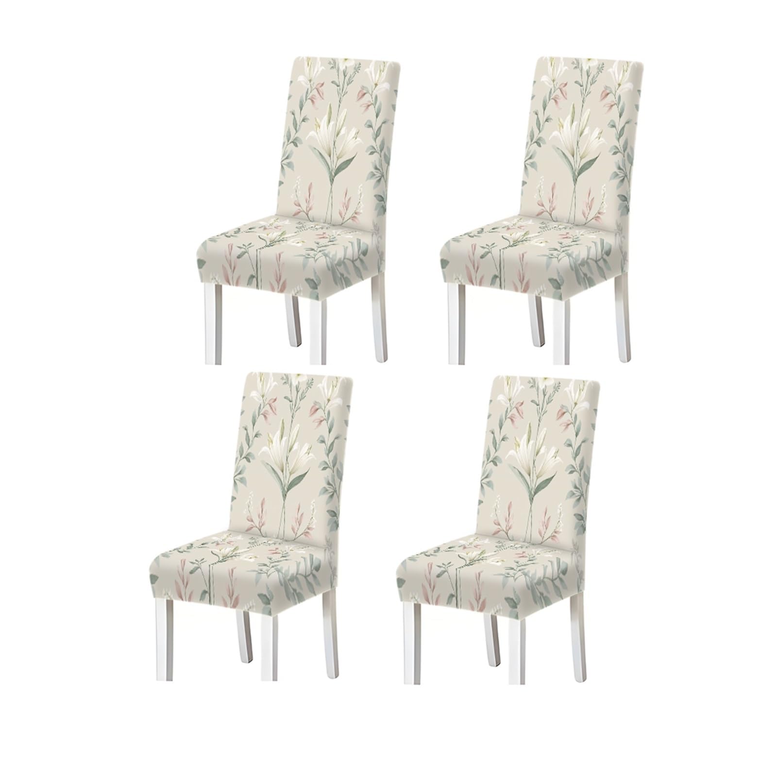 KXUAUV Vintage Beige White Lily Floral Print Dining Chair Covers, Stretch Slipcovers For Home Kitchen Dining Room Party, 2/4/6PCS Seat Protectors for Restaurant Hotel Party(4PCSChair cover)
