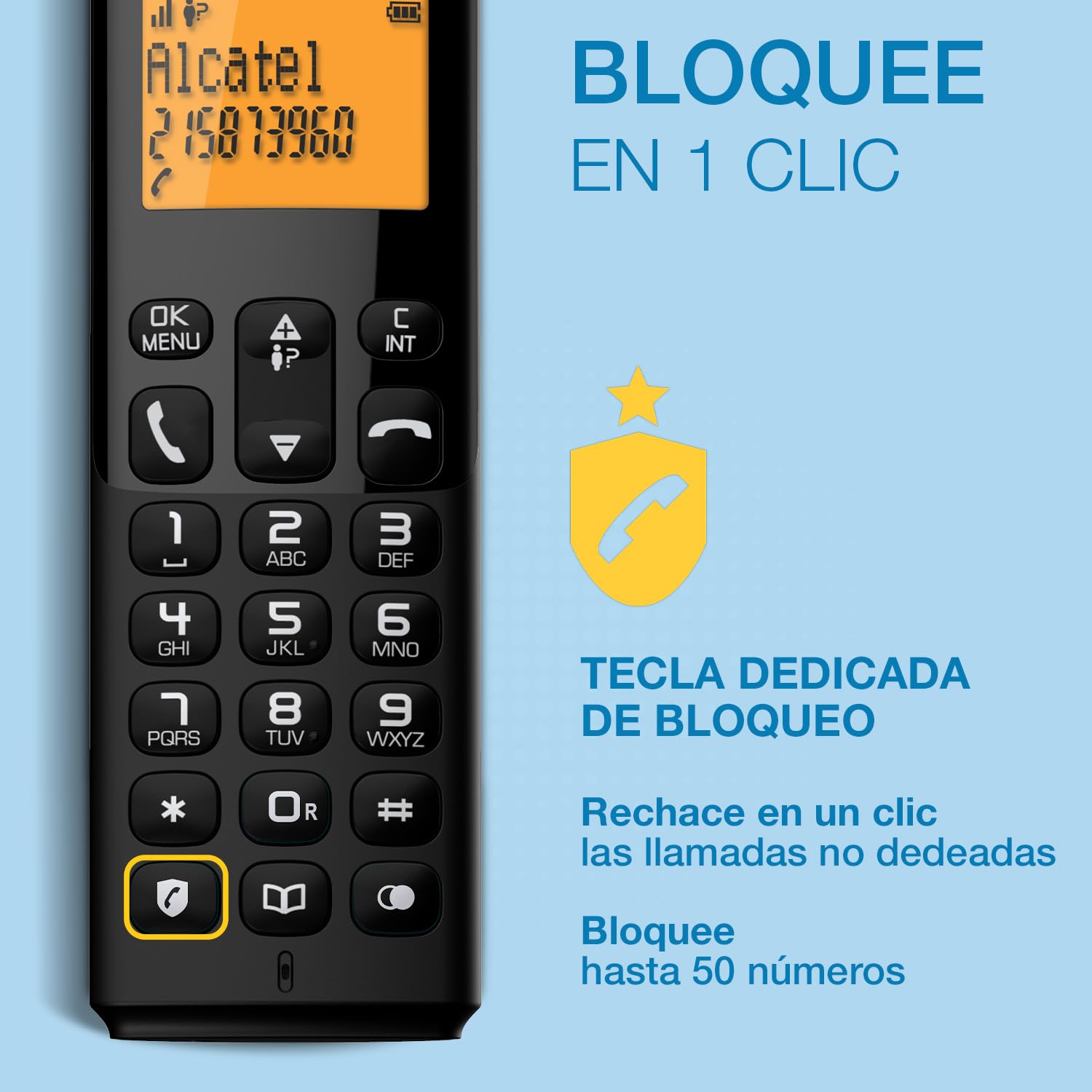 ALCATEL E160 Dúo - Teléfono Inalámbrico DECT - Diseño Compacto - Gran Pantalla Retroiluminada - Bloqueo de Llamadas No Deseadas - 3 Memorias Directas - 2 terminales - Negro