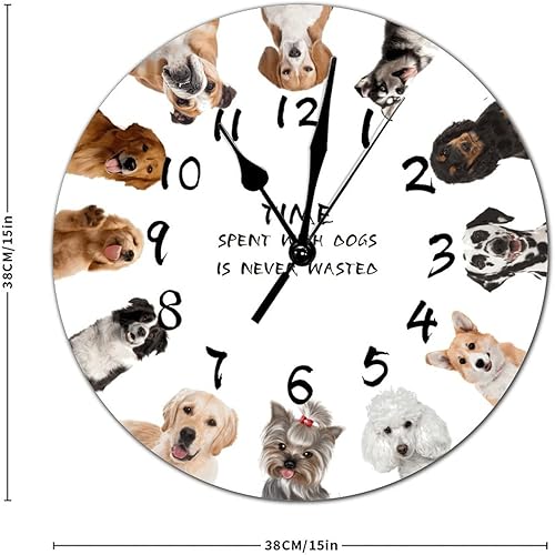 Miniatura 2 de Reloj de pared redondo de madera con números arábigos de 15 x 15 pulgadas, con citas de perros y mascotas, funciona con pilas, silencioso, sin