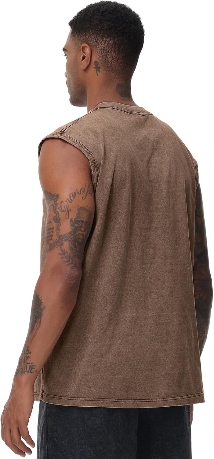 KEEPSHOWING Mens Workout Tank Tops Sleeveless Tee Shirts Muscle Gym Shirts Acid Wash T Shirts Running Loose Fit Tee - Image 5